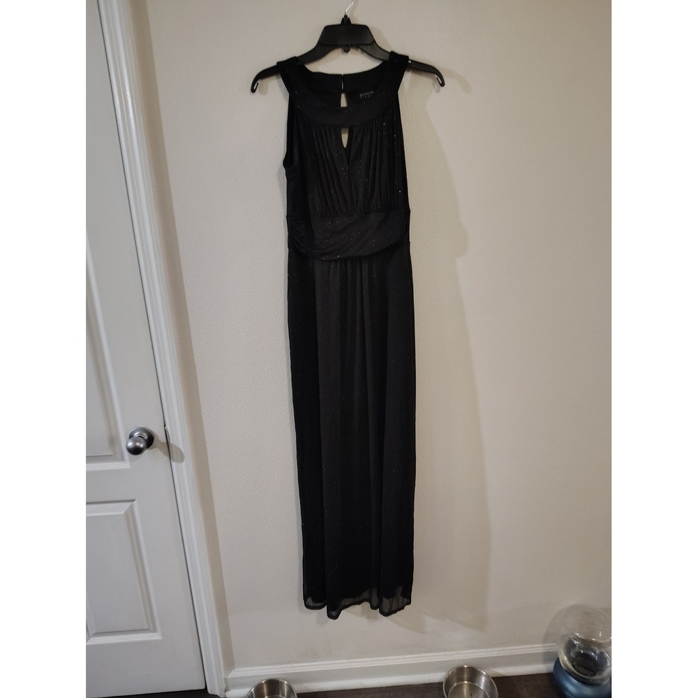 En Focus Studio‎ Womens Black Glitter Keyhole Halter Maxi Evening Gown Dress 10